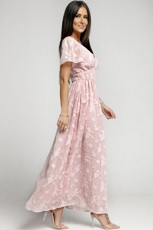 Розовое платье-макси с V-образным вырезом и текстурированным цветочным принтом
