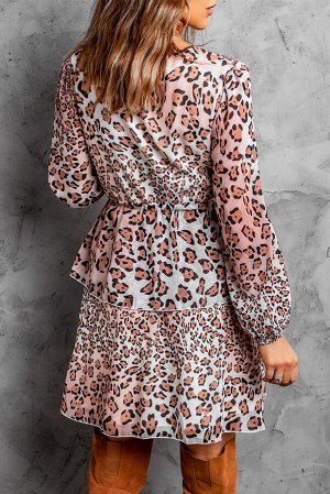 Коричневое платье беби-долл с леопардовым принтом и оборками