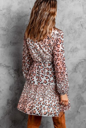 Коричневое платье беби-долл с леопардовым принтом и оборками