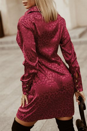 Бордовое атласное платье с глубоким V-образным вырезом с узлом и леопардовым принтом