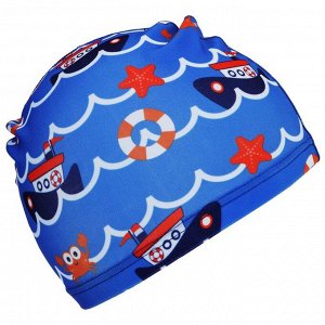 Шапочка для плавания детская, «Морское путешествие», тканевая, обхват 46-50 см, цвет синий