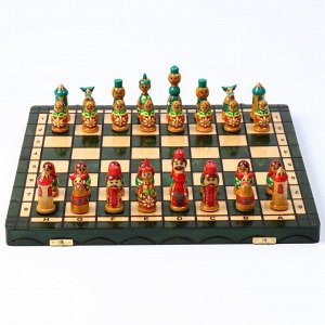 Шахматы, доска дерево 40 х 40 см, пешка h-5 см, король h-8.5 см, зелёная доска