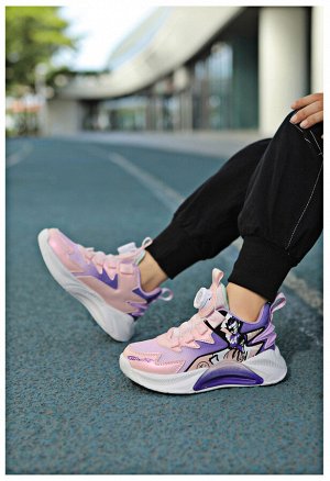 Кроссовки для девочек с автоматической шнуровкой, сбоку принт, цвет фиолетовый/розовый