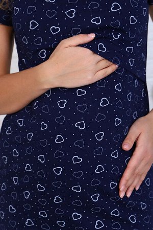 Сорочка для беременных и кормящих мам, сердечки, индиго