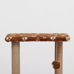 Домик-когтеточка "Квадратный двухэтажный с двумя окошками", 50х36х75 см, джут, коричневая с