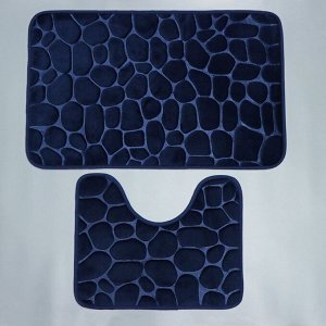 Набор ковриков для ванной и туалета Доляна «Камни», объёмные, 2 шт: 40?50, 50?80 см, цвет синий