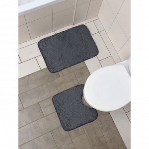 Набор ковриков для ванной и туалета Доляна «Пушистик», 2 шт, 38x40, 40x60 см, цвет серый