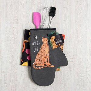 Набор подарочный The wild life: полотенце, варежка-прихватка, кисть, лопатка, венчик