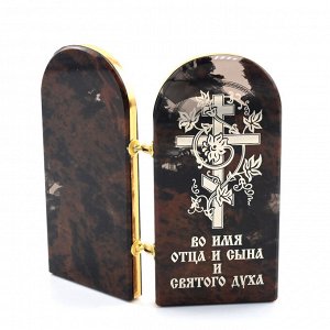 Икона из обсидиана книжка двойная " Богородица Тихвинская молитва" 40*80мм