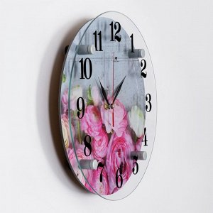 Часы настенные, серия: Цветы, "Розовые пионы", плавный ход, d=30 см