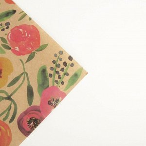 Бумага упаковочная крафтовая «Акварельные цветы», 70 x 100 см