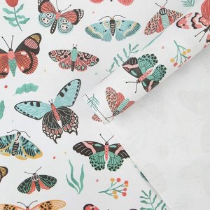Дарите Счастье Бумага упаковочная крафтовая «Бабочки», 70 x 100 см