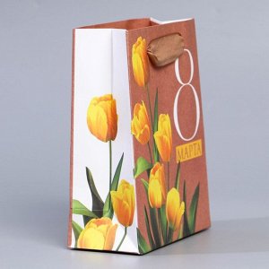 Пакет крафтовый вертикальный «Тюльпаны»,  S 12 ? 15 ? 5,5 см