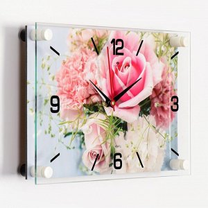 Часы настенные, серия: Цветы, "Нежные розы", плавный ход, 20 х 30 см