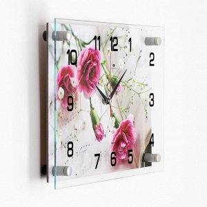 Часы настенные, серия: Цветы, "Фиолетовые гвоздики", плавный ход, 25 х 35 см