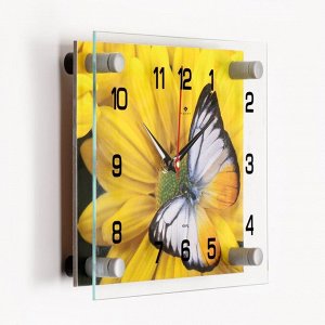 Часы настенные, серия: Цветы, "Бабочка на цветке", плавный ход, 20 х 26 см