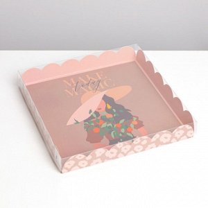 Коробка для кондитерских изделий с PVC крышкой «Make today magic», 18 x 18 x 3 см