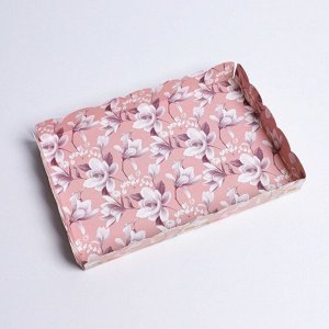 Коробка для кондитерских изделий с PVC крышкой «Цветы», 22 x 15 x 3 см