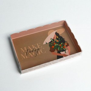 Коробка для кондитерских изделий с PVC крышкой «Make today magic», 22 x 15 x 3 см