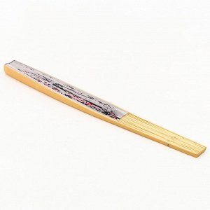 Веер бамбук, текстиль h=120 см "Мустанги и сакура" белый
