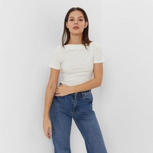 Футболка женская с вырезом лодочка MINAKU SLIM FIT: цвет ваниль