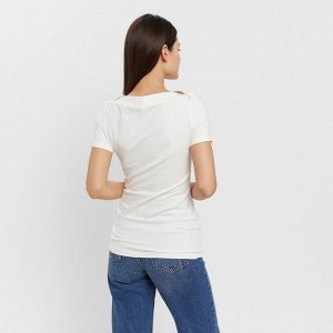 Футболка женская с вырезом лодочка MINAKU SLIM FIT: цвет ваниль