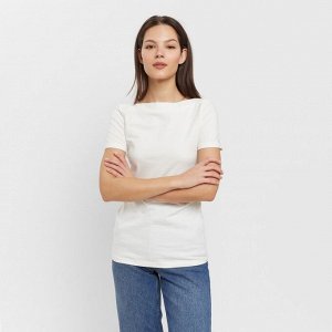 Футболка женская с вырезом лодочка MINAKU SLIM FIT: цвет ваниль