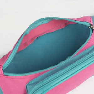 Поясная сумка на молнии, наружный карман, цвет розовый/бирюзовый