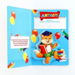 Диплом и медаль на выпускной детского сада «Котик», 13.7x20.8 см, 250 г/м²
