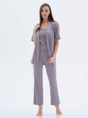 Комплект с халатом "МИШЕЛЬ": брюки, топ, халат (серый №3)