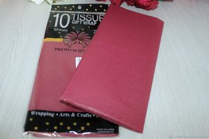 Бумага тишью 10 листов 50х66 см, бордовый упаковочная, подарочная, для творчества