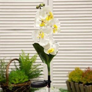 Садовый светильник на солнечной батарее «Белая орхидея», 74 см, 5 LED, свечение белое