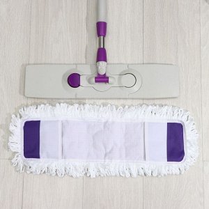 Швабра для мытья пола плоская Доляна, насадка из микрофибры 55x14 см, телескопическая стальная ручка 80-128 см, МИКС