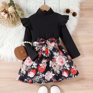 Платье черное с цветами