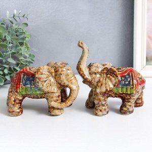 Сувенир керамика "Индийские слоны" набор 2 шт 8х14х10 см 7,5х14х14 см