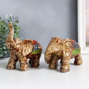 Сувенир керамика "Индийские слоны" набор 2 шт 8х14х10 см 7,5х14х14 см