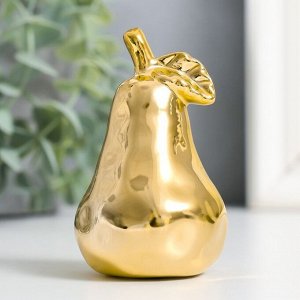 Сувенир керамика "Груша с веточкой" золото 5х5х7,5 см