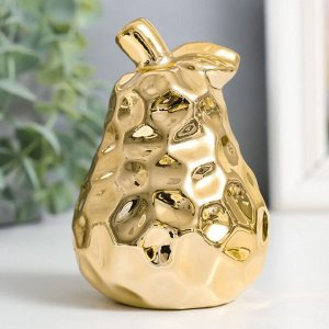 Сувенир керамика "Текстурная груша с веточкой" золото 6,5х6,5х9,5 см