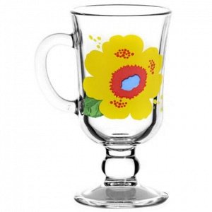 Кружка стеклянная "Яркие цветы" 200мл, д7,5см, h15см, форма "Глинтвейн" (Россия)