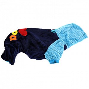 Одежда для собаки "Комбинезон с капюшоном" на кнопках р-р L 38-42см, синий с голубым, плюш (Китай)