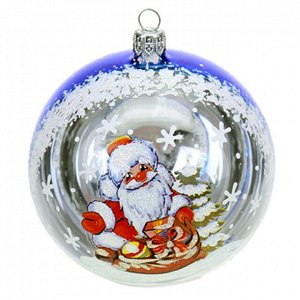 Елочная игрушка шар стеклянная "Морозко" д9,5см, ручная художественная роспись, подарочная упаковка (Россия)