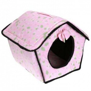 Домик для кошек и собак набор 3шт: 42,5х40х37см, 37х25х31см, 31,5х23х25см "Фламинго" ткань, поролон, на молнии, складной, розовый (Китай)