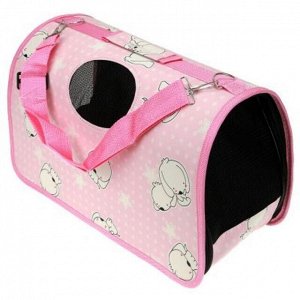 Сумка-переноска для кошек и собак 44х21х26см, ткань с пропиткой, пластмасса, на молнии, с ремешком, складная "Дружок" розовый (Китай)
