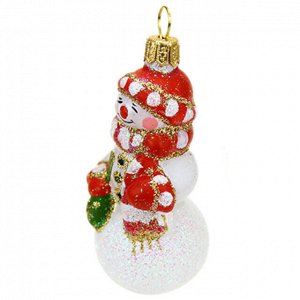 Елочная игрушка фигурка стеклянная "Снеговик" 8см, ручная художественная роспись, подарочная упаковка (Россия)