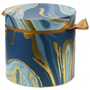 Коробка подарочная д20х18,8см "Акварель" синие тона, с золотом, с лентой (Китай)