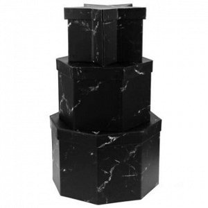 Коробка подарочная, набор 3 штуки: 17х17х11см; 18х18х13; 23х23х15см "Мрамор" черный (Китай)