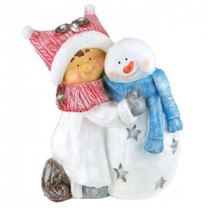 Скульптура-фигура для сада из полистоуна "Девочка со снеговичком" 35х18х44см (Россия)