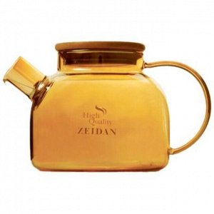 "Zeidan" Чайник заварочный стеклянный 1,0л, корпус из цветного термостойкого стекла, бамбуковая крышка, съемный фильтр-пружина из нержавеющей стали, подарочная коробка (Китай)
