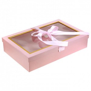 Коробка подарочная, с окном, с лентой, набор 2 штуки: 27х42х9см; 30х45х10см, розовый (Китай)