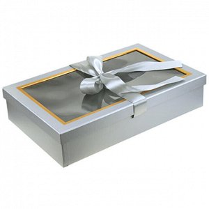 Коробка подарочная, с окном, с лентой, набор 2 штуки: 27х42х9см; 30х45х10см, серый (Китай)